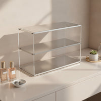 Countertop Storage Rack Three-Tier Rack with Acrylic Panels Minimalist Acrylic Riser for Dresser