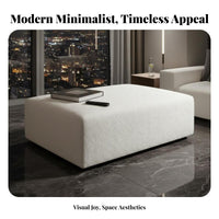 Light Luxury aesthetic Upholstered Rectangular Bench Minimalist Design Long Boucle Seat Soft Texture Footstool Multi-Functional for Homeowners, Families, Adults, Living Room, Lounge Area, Apartment, Entryway