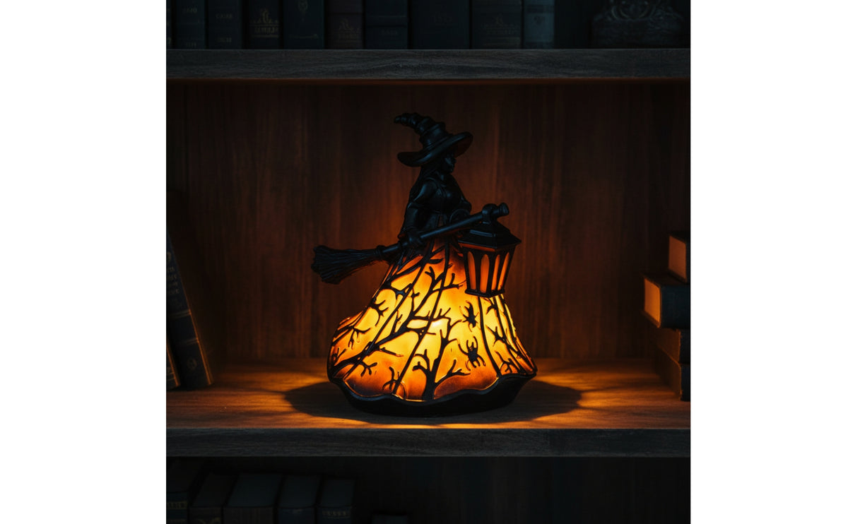 Witch Figurine with Lantern Decorative Night Light Usb Powered Desktop Ornament for Bedside