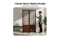 Chinese Design Folding Screen Foldable Design Oriental Hollow-out Screen Solid Wood Frame Wooden Lattice Partition for Renters, Office Workers