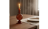 Glossy Finish Spherical Glass Candle Holder Translucent Ribbed Glass Candle Holder Broad Base Home Decor Narrow Top