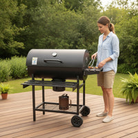 Briquette-Fueled Barbecue Grill Outdoor Grill with Cart Mobile for Backyard Cooks, Families, Patio, Cookouts