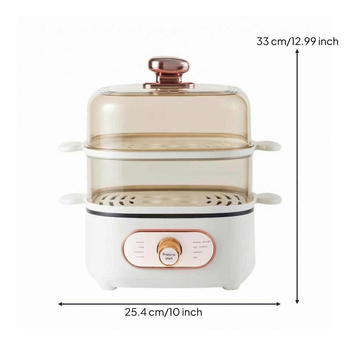 Transparent Chambers 2-Tier Food Steamer Rotary Control Knob Two-Tier Food Steamer Side Handles Steam Cooker Compact