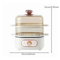 Transparent Chambers 2-Tier Food Steamer Rotary Control Knob Two-Tier Food Steamer Side Handles Steam Cooker Compact