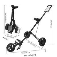 Foldable Golf Push Cart Adjustable Handle 3 Wheel Golf Trolley Mesh Storage Sports Gear for Golfers