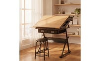Drafting Table with Stool Tilting Drawing Desk with Stool Slanted for Architects