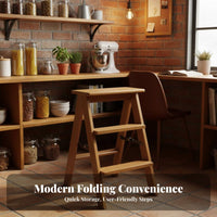 Foldable 3 Step Folding Ladder Space-Saving Bamboo Step Stool Multi-Functional Convertible Ladder Chair Sturdy and Stable for Homeowners, Adults, Seniors, Kitchen, Living Room, Office, Study