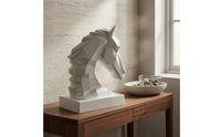 Faceted Horse Head Sculpture Sculptural Form Horse-Head Statue Smooth Finish Horsehead Sculpture Rectangular Base