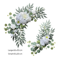 2 Pieces Artificial Wedding Arch Flowers Crescent-Shaped Wedding Arch Floral Swag Hanging Eucalyptus Rose Arrangement Curved