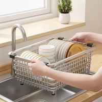 Dish Rack and Dish Drainer with Kitchen Utensil Holder, Adjustable Stainless Steel Sink Drainer, Space Saving Over Sink Drain Rack for Cutlery