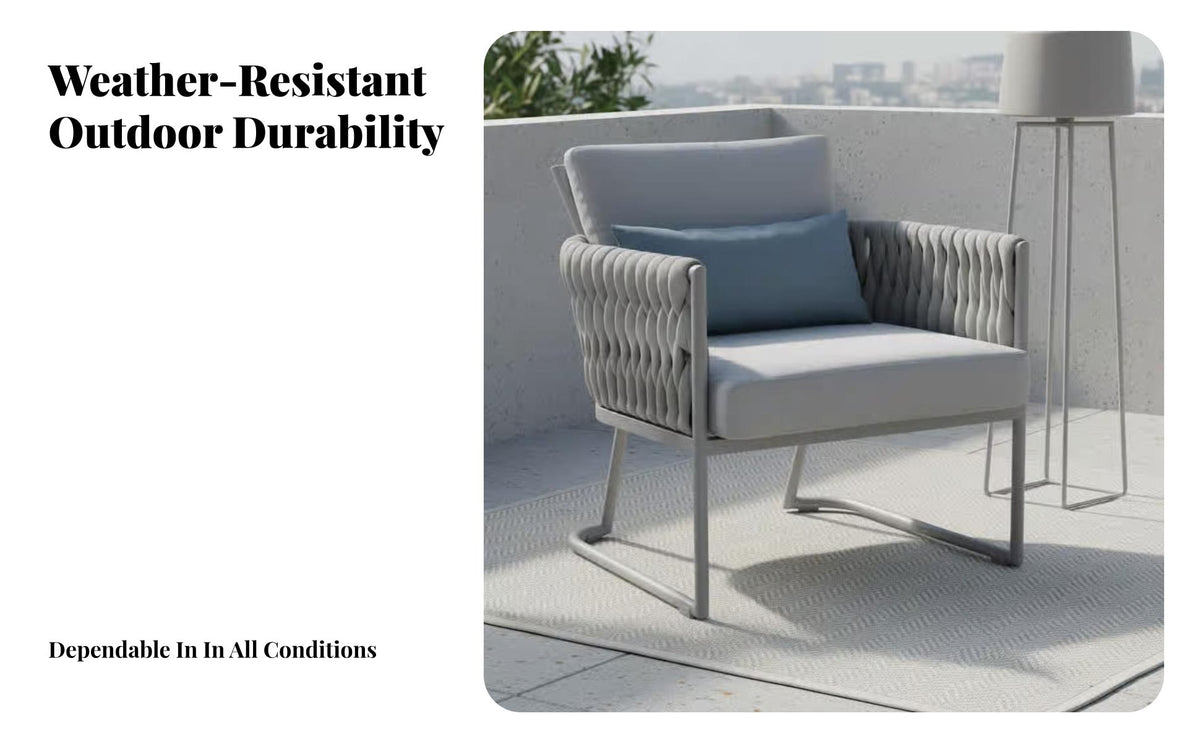 4 Pieces Nordic Design 4-Piece Rope Woven Sofa Set weather-resistant Outdoor Furnishing colorfastResistant textile Patio Seating Group Thick paddings for guest accommodation Business Owners, Homeowners, Terrace, Courtyard, Balcony, Backyard