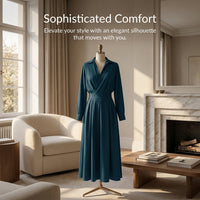 Maxi Dress for Plus Size Women with Cinched Waist Design, Flared Shirt for Casual Wear and Everyday Occasions, Flattering Fit