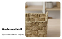 Hand-Woven Paper Rope Basket Rustic Design Rectangular Paper Rope Basket Woven Toy Storage Box Sturdy for Pantry