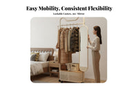 Complete Design Rolling Coat Rack with Mirror Space-Saving Rolling Clothes Rack with Shelves Easy Assembly Garment Stand Sturdy Construction for Renters, Students, Adults, Bedroom, Entryway, Small Apartment, Dorm Room