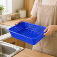Red Square Kitchen Sieve, Stackable Pantry Storage Containers, Fridge Storage Containers for Produce, Perforated Vegetable Basket