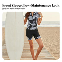 Short Sleeve Wave Suit Sun Protection Zip Front Wave Ing Aquatic Suit Fastener Front Aquatic Top and Shorts Block Material