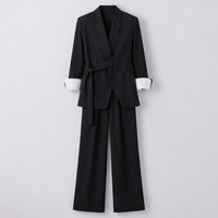 Tracksuit Womens Full Set with Wide Leg Trousers for Smart Casual Wear, 2 Piece Outfits Long Sleeve Top and Bottoms, Plus Size Available