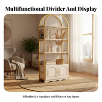 Multi-Functional 5-Tier Arched Bookshelf Freestanding Design Arched Etagere with Cabinet Space-Saving Display Rack Sturdy and Stable for Salon Owners, Office Workers, Retail Shop, Study Room, Small Areas, Bedroom