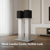 2 Pieces Wood Grain Finish Bookshelf Speaker Stand Universal Compatibility Floor Speaker Stand Anti-Slip Pads Audio Accessory Stable Base for Home Theater Enthusiasts, Audiophiles, KTV Room, Desktop