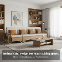 L-Shaped Sofa with Under-Seat Storage New Chinese design Living Room Furniture full Wood Frame for Homeowners, Pet Owners