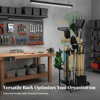 Garden Tool Organizer on Wheels Steel Construction Garden Tool Storage Rack Heavy Duty and Rake Storage Stand for Gardeners, Homeowners