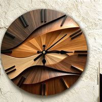 Silent Wall Clock Modern Clock with Wood-Grain Look Sculptural for Living Room, Office
