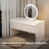 Nordic Inspired Vanity Set with Mirror and Storage Space-Saving space-efficient Vanity with Round Mirror Modern Design Dressing Table Minimalist design for Apartment Dwellers, Students, Teenagers, Bay area Area, Small Spaces