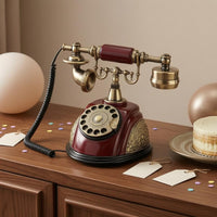 Mahogany Finish Message Recorder Phone Gold-Tone Hardware Vintage Rotary Telephone Metal Accents Decorative Filigree Telephone