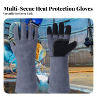 Reinforced Palm Leather Metalworking Gloves Extended Forearm Protection Heavy Duty Oven Mitts Insulated Cotton Lining for Gardeners