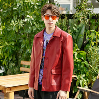 Character-Inspired Costume Set with Glasses Long-Sleeve Faux Leather Coat with Shirt Button-up Cosplay Outfit Bold for Cosplayers, Performers, Themed Parties, Stage Performances