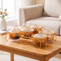 Countertop Snack Organizer with Jars Lidded Candy Organizer with Stand 6-Compartment Serving Station with Bowls Decorative for Hosts, Families, Kitchen Counter, Party, Living Room