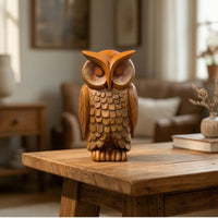 Faux Wood Owl Figurine Rustic Owl Statue Vintage-Inspired Decorative Item Compact for Collectors