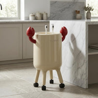 Compact Rolling Trash Bin Wheeled Covered Trash Bin Rounded Cylindrical Waste Basket Glossy
