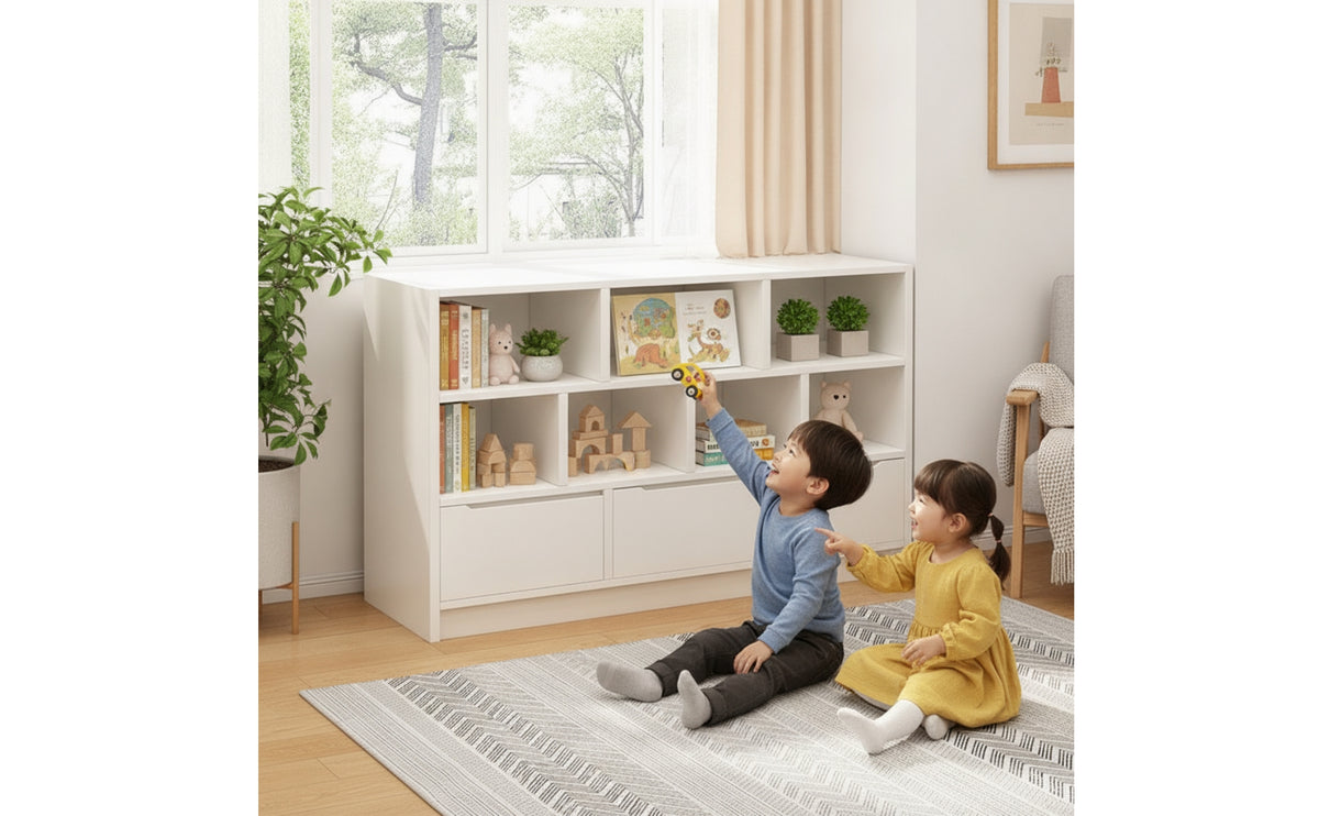 Wooden Bookshelf with Cabinet Wood-Grain Floor Bookcase with Doors Space-Saving Storage Cabinet with Doors for Bedroom, Reading Corner