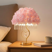 Decorative Rose Lamp with Crystal Beads Floral Rose Lamp Romantic Ambient for Girls, Teens, Bedroom, Nightstand, Vanity
