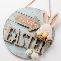 Easter Decoration, Easter Bunny Door Hanger Rustic Charm Easter Door Hanger Farmhouse Design Round Bunny Wall Decor for Homeowners, Family, Home Entrance, Entryway