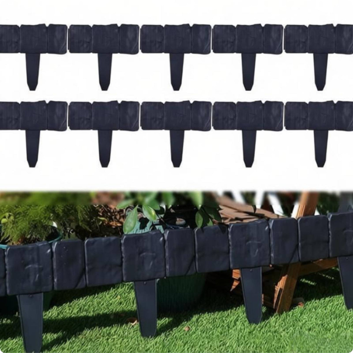Fake Stone Garden Fence Weatherproof Interlocking Garden Fence Border for Yard