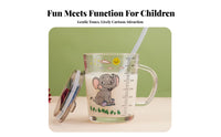 Measurement Scale Glass Sippy Cup with Straw Food-Grade Material Glass Measuring Cup for Children Heat Resistant for Boys, Girls, Mealtime