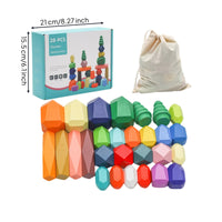 28 Pieces Wooden Stacking Rocks Faceted Wooden Balancing Stones Stacking Stones Smooth Toy Geometric for Toddlers, Playroom