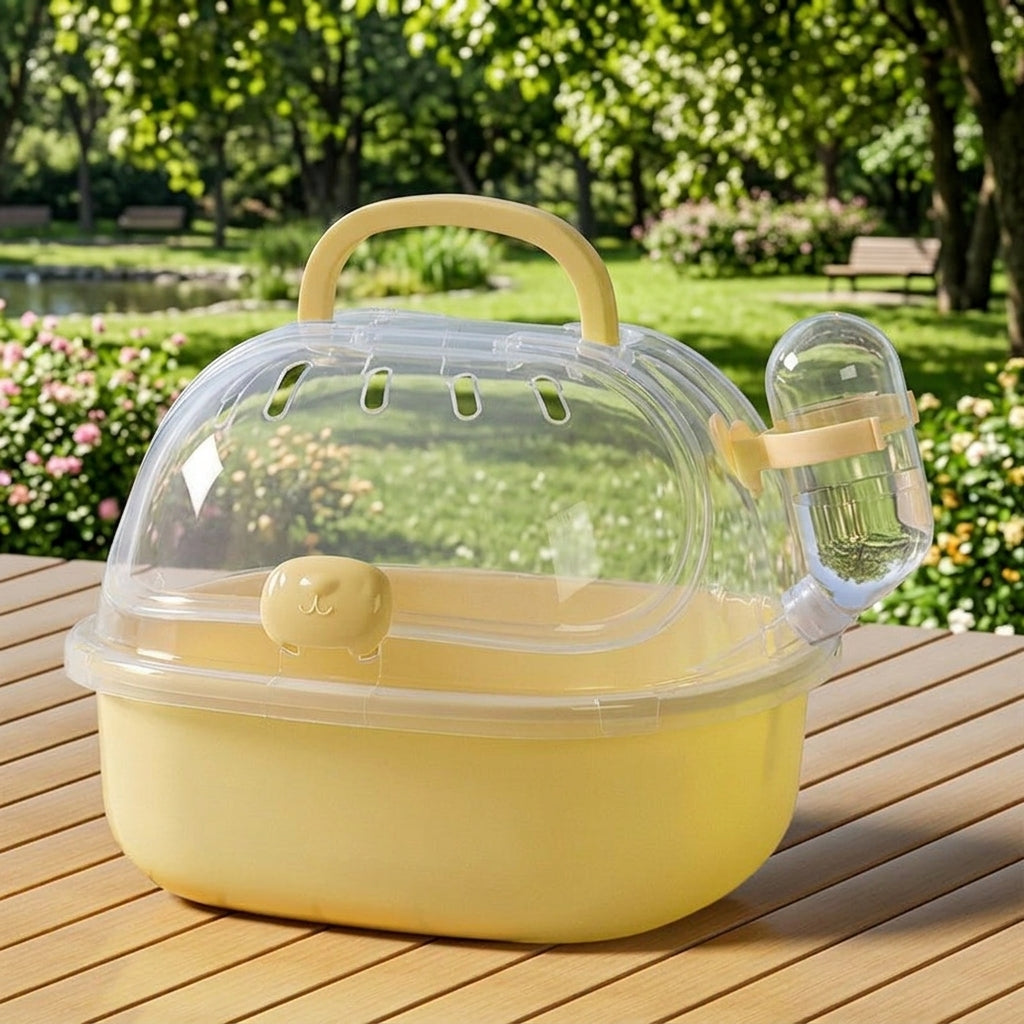 Portable Hamster Cage with Handle, Transparent Small Pet Carrier for Outdoor Use, Travel Hamster Cage with Water Bottle and Top Vent Holes