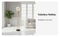 Luxury Shell Inlay Clock Quiet Mechanism Modern Pendulum Standing Clock Marble Foundation Home Decoration for Villa Owners, Living Room, Hotel Lobby