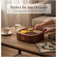 Wood Grain Snack Serving Platter with Lid, Rotating Dried Fruit and Nut Candy Box for Living Room