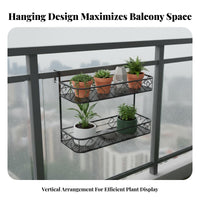 2-Tier Railing Planter Space Saving Hanging Balcony Flower Rack Sturdy and Hanging Railing Planter for Fence, Patio, Outdoor