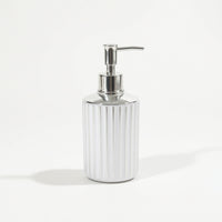 Ribbed Soap Dispenser Shiny-Look Soap Dispenser with Pump Cylindrical Pump Bottle Empty for Bathroom, Vanity, Guest Room