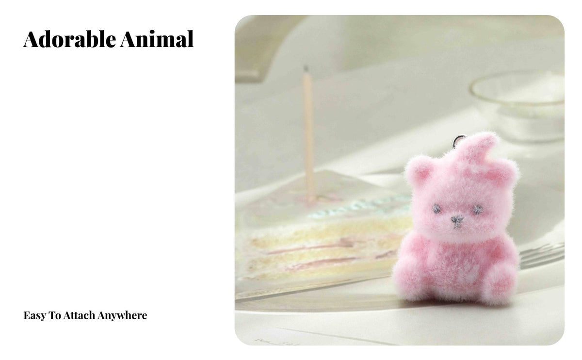 3D Resin Bear Pendant DIY Flocked Bear Charm Adorable Craft Supply for Crafters, Teenagers, Keychain Making, Car Decoration