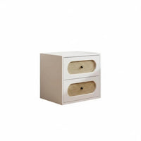 Vintage Aesthetic Rattan-Front Drawer Cabinet Mid-Century-Century Modern Rattan Front Cabinet Boho Aesthetic Nightstand Compact Footprint for Interior Design Enthusiasts, Apartment Dwellers, Homeowners, Guest Room, Entryway, Hallway, Home Office