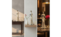 Chinese Lady Figurine Decorative Ceramic Lady Statue Slender Woman Sculpture for Entryway