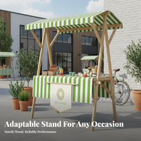 Foldable Market Stall Optional Wheels Wooden Vendor Cart with Canopy Easy In Stand Tion Wooden Merchant Stand with Awning for Craftsmen, Kids
