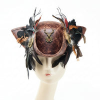 Tricorn Hat with Feathers Distressed Leather Tricorn Hat Steampunk for Cosplayers, Actors, Cosplay, Halloween, Theater