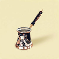 Enamel Decorated Handmade Copper Coffee Pot Floral Design Wood Handle Coffee Pot
